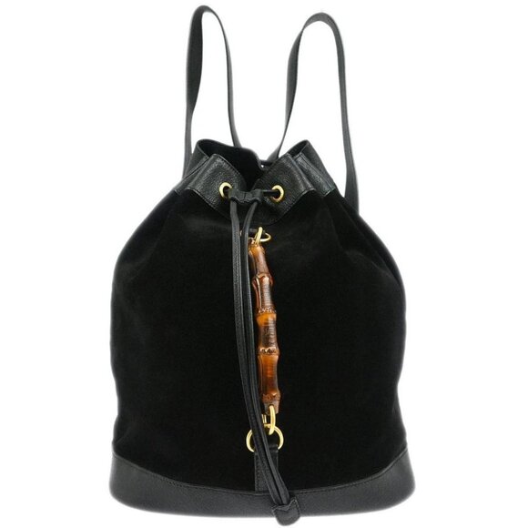 Gucci Black Suede Bamboo Backpack